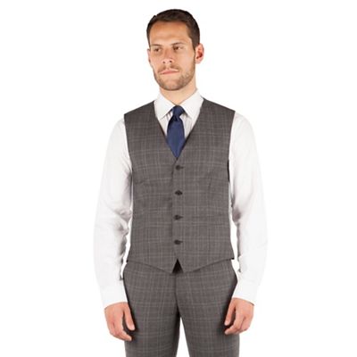 J by Jasper Conran J by Jasper Conran Grey check 4 button front tailored fit occasions suit waistcoat
